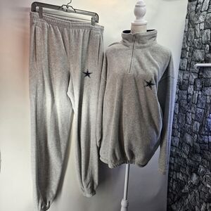 Gray Tracksuit with Star Embroidery
